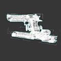 3D Rendered Disassembled Metal Pistol with Magazine and Bullets on Dark Background