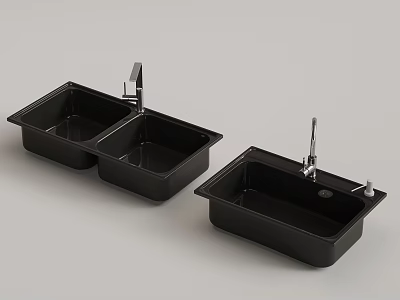 Black Kitchen Sinks Double Bowl And Single Bowl Models With Chrome Faucets 3d model