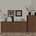 Wooden Entryway Cabinet And Sideboard With Decorative Vases Wall Art And Ornaments