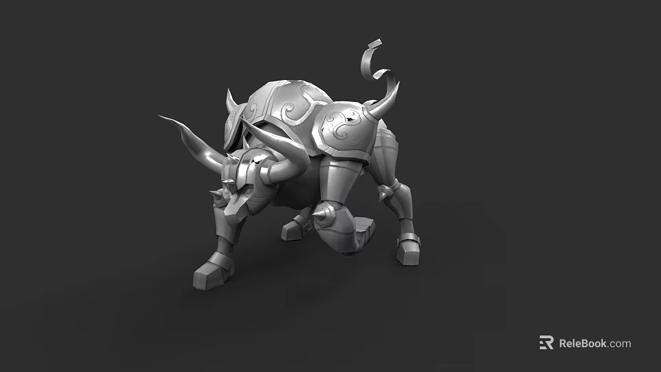 Fierce Armored Mechanical Bull Game Movie Character With Metal Body And Horns 3d model 