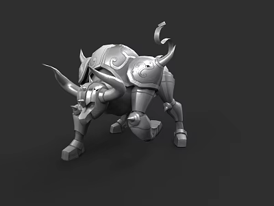 Fierce Armored Mechanical Bull Game Movie Character With Metal Body And Horns 3d model