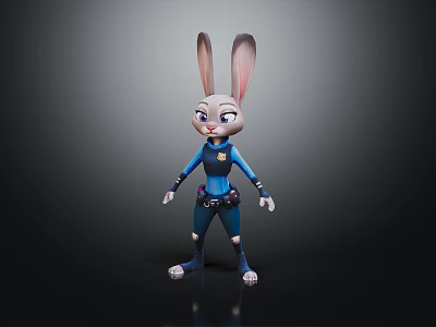 Anthropomorphic Rabbit Character With Long Ears In Blue Police Uniform With Utility Belt Standing Pose 3d model
