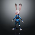 Anthropomorphic Rabbit Character With Long Ears In Blue Police Uniform With Utility Belt Standing Pose