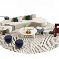 Modern L Shaped Sectional Sofa Set with Green White Pillows Coffee Table and Accent Chair