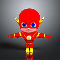Red Cartoon Superhero Character Featuring Big Blue Eyes Yellow Lightning Symbol And Outstretched Arms