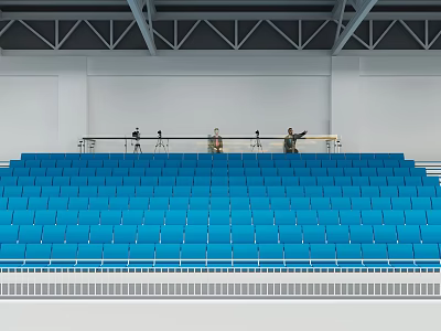 Sports Fitness Stadium Spectator Area Featuring Blue Seats And Staff Equipment Setup 3d model