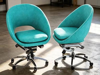Modern Velvet Turquoise Armchairs Interior With Swivel Base And Wheels 3d model