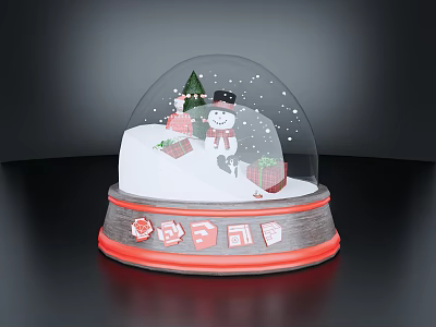 Festive Christmas Snow Globe With Snowman Christmas Tree Gift Boxes And Lighted Base 3d model