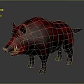 Game Movie Character Red Boar with Dark Red Fur and Sharp Tusks 3D Render