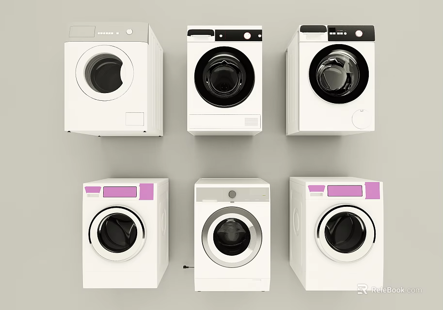 Modern White Front Loading Washing Machines With Pink Accents For Home Laundry Room 3d model 
