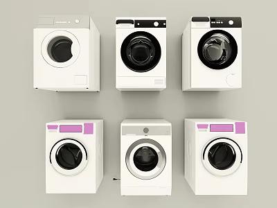 Modern White Front Loading Washing Machines With Pink Accents For Home Laundry Room 3d model