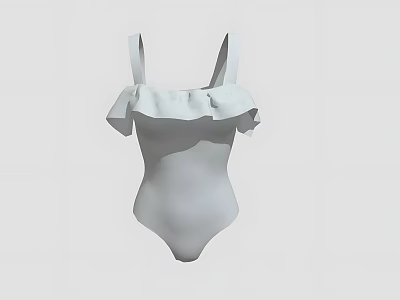 White One Piece Swimsuit with Ruffled Straps and Elegant Design 3d model