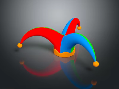 Colorful Pointed Jester Hat With Red Blue Green Points Yellow Pom Poms And Orange Brim 3d model