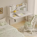 Kids Study Desk With Bookshelf Lamp And Ergonomic Chair For Bedroom Learning Space