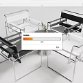 Modern Leisure Chairs With Black White Seats And Metal Frames Around Small Table