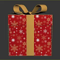 Red Gift Box With White Snowflake Patterns Yellow Ribbon Bow On Black Background With Reflection