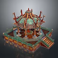 Traditional Chinese Pavilion Architecture With Ornate Green Tiles Golden Decor Stairs And Base