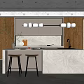 Modern Kitchen Interior With Marble Island Wooden Cabinets And Pendant Lights