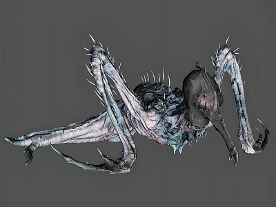 Mythical Fantasy Creature With Long Spiked Limbs And Exoskeleton Design 3d model