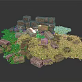 Modern Natural Landscape With Stone Piles And Vibrant Green Plants