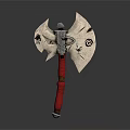 Wing Shaped Battle Axe With Decorative Patterns And Red Handle Design
