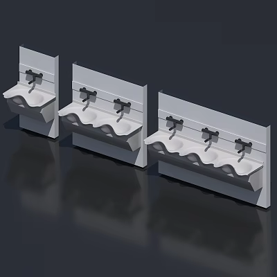 Modern Public Washbasin Design With Multiple Sinks Wall Mounted Faucets White Countertops Sleek Fixtures 3d model