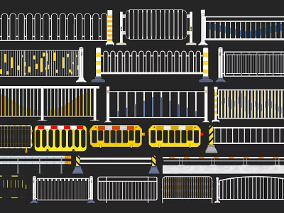 Collection of Fence Designs Including Metal Railings Safety Barriers and Decorative Styles 3d model