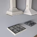 Modern White Kitchen Appliances With Two Range Hoods And Gas Stoves 3d model
