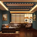 Classic Living Room Interior With Brown Sofa Leather Chairs Coffee Table And Decorative Paintings