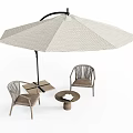 Outdoor Wicker Dining Chairs With Beige Umbrella And Small Table Setup 3d model