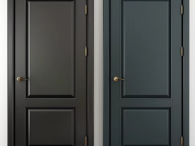 Modern Hinged Doors In Dark Gray And Deep Green With Golden Handles And Panel Design 3d model