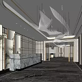 Elegant Modern Hotel Lobby Interior Design With Marble Floor And Bird Shaped Chandeliers