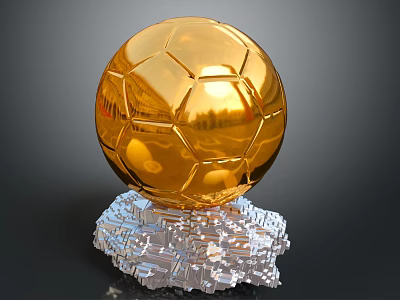 Shiny Golden Soccer Ball Shaped Decorative Equipment With Transparent Crystal Base 3d model