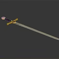 Medieval Sword With Golden Hilt Cross Guard And Silver Shiny Blade On Dark Background