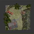 Cartoon Scene With Cozy Cottage Red Car Green Trees Path And Pond