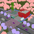 Industrial Factory Building Featuring Multi Storey Structure Red Doors Staircase Roof Logo And Greenery