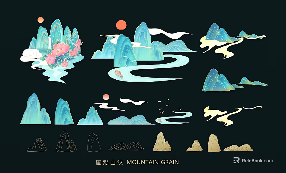 Traditional Chinese Style Wall Decor With Mountain Patterns Clouds And Floral Elements 3d model