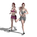 Two Women Running In Athletic Outfits With Dynamic Motion On Dark Background