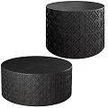 Modern Black Round Coffee Tables With Intricate Geometric Pattern Texture Design 3d model