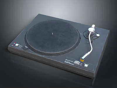 Sleek Black Turntable with Silver Tonearm Control Panel Buttons and Indicator Lights 3d model