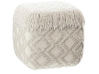 Soft Beige Knitted Ottoman With Diamond Pattern And Fringe Trim Design 3d model