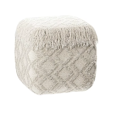 Soft Beige Knitted Ottoman With Diamond Pattern And Fringe Trim Design 3d model