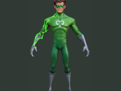 Game and Movie Character Green Superhero Costume With Glowing Lines And Chest Symbol 3d model