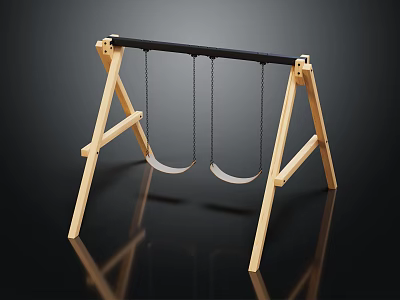 Swing Playground Equipment With Wooden Frame Black Crossbar And Two Seats 3d model
