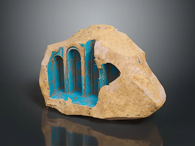 Intricate Stone Carved Blue Architectural Structure With Arched Interior Design 3d model
