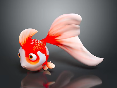 Colorful Aquatic Animal Goldfish With Red And White Body Flowing Tail And Shiny Scales 3d model
