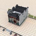 Ancient Chinese Architecture With Stone Lions Red Lanterns Eaves Roof And Wooden Door