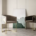 Two Elegant Modern Accent Chairs With Velvet Upholstery And Golden Metal Geometric Legs