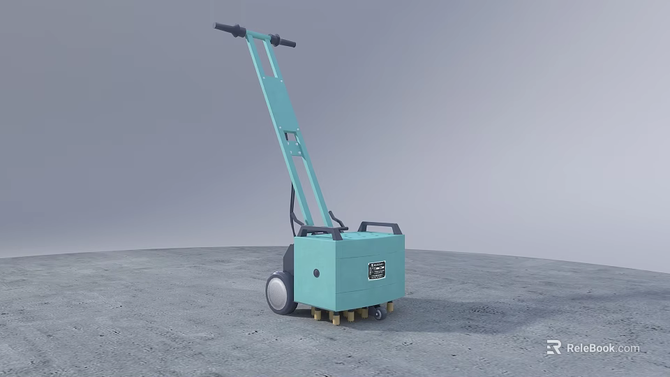 Blue Public Facility Floor Cleaning Machine With Handle Wheels And Brushes 3d model