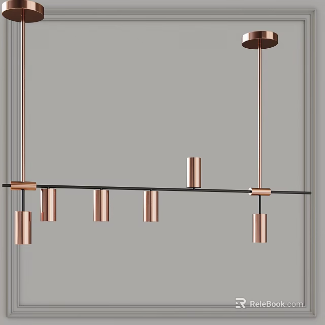 Modern Copper Linear Chandelier With Cylindrical Metal Shades For Interior Space Design 3d model